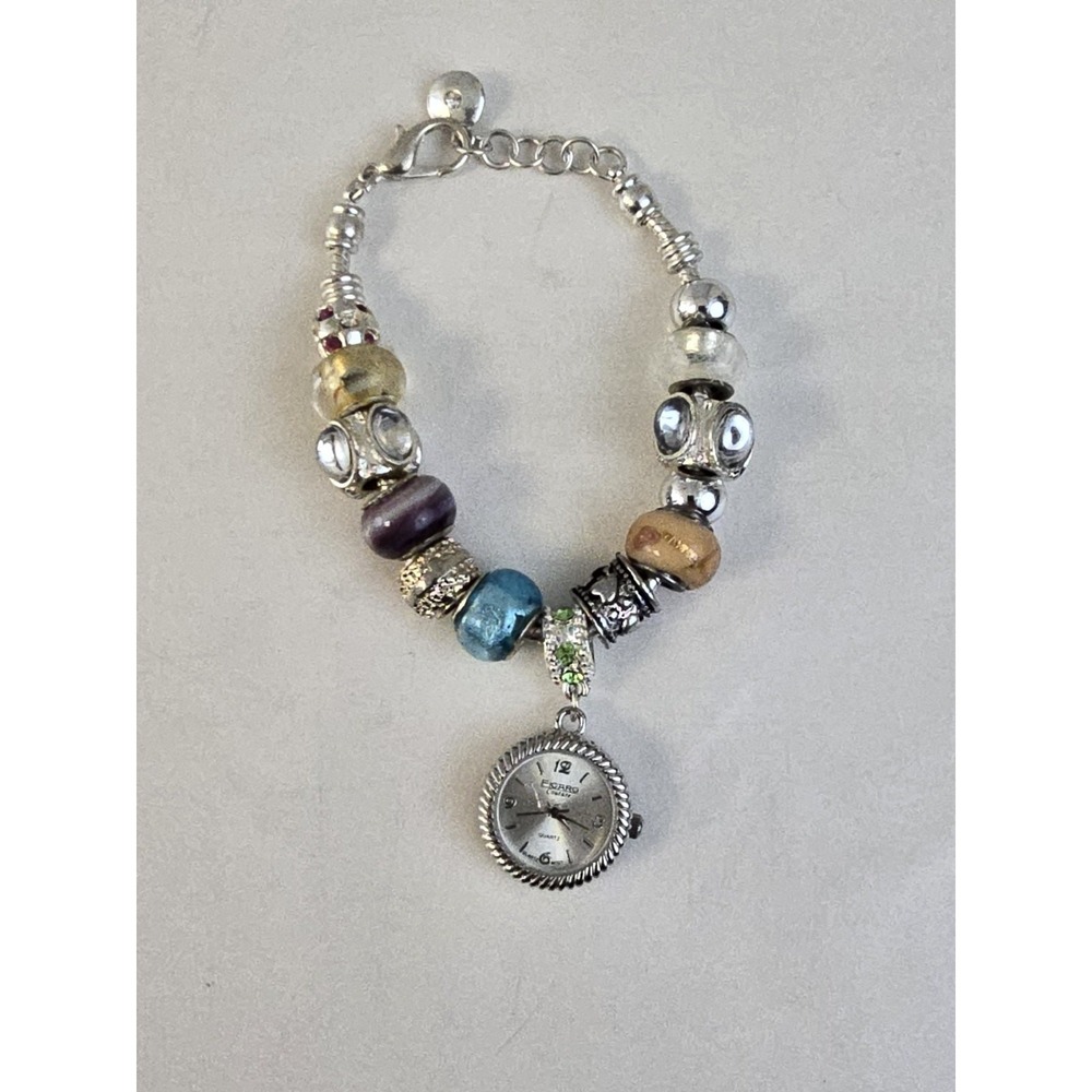 Figaro Couture Charm Bracelet Watch Women 22mm Case 7.5" Band- New Battery Crack